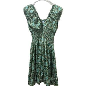 Y2k Dress Women's Size Medium Green blue Silk Blend Empire Waist Babydoll Mini